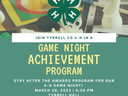 4‑H clover over board game pieces; text "Game Night Achievement Program" and "March 20, 2023"