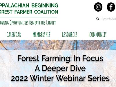 ABFFC header with logo and text 'Forest Farming: In Focus — 2022 Winter Webinar Series'
