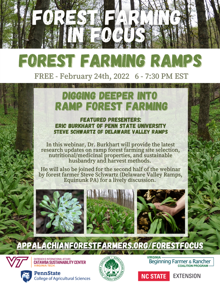 flier for forest farming ramps webinar on Feb 24, 2022