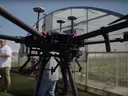 Close-up look at a drone during an on-the-farm demonstration of rural broadband connectivity and new farming technology hosted by NC State Extension.