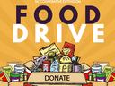 NC Cooperative Extension FOOD DRIVE poster with box labeled DONATE filled with canned and dry food