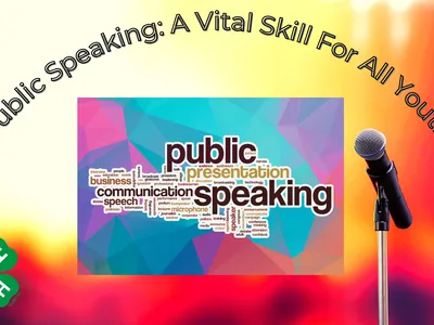Public speaking word art on colorful background