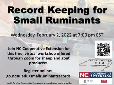 Record Keeping for Small Ruminants — Wednesday, February 2, 2022 at 7:00 pm EST