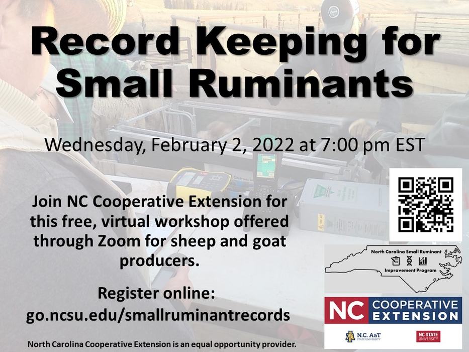 Record Keeping for Small Ruminants — Wednesday, February 2, 2022 at 7:00 pm EST