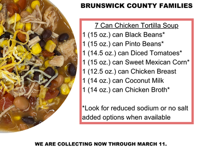 small farms week food drive flyer with nc cooperative extension logo, small farms week signage, and ingredients and location as included in the article