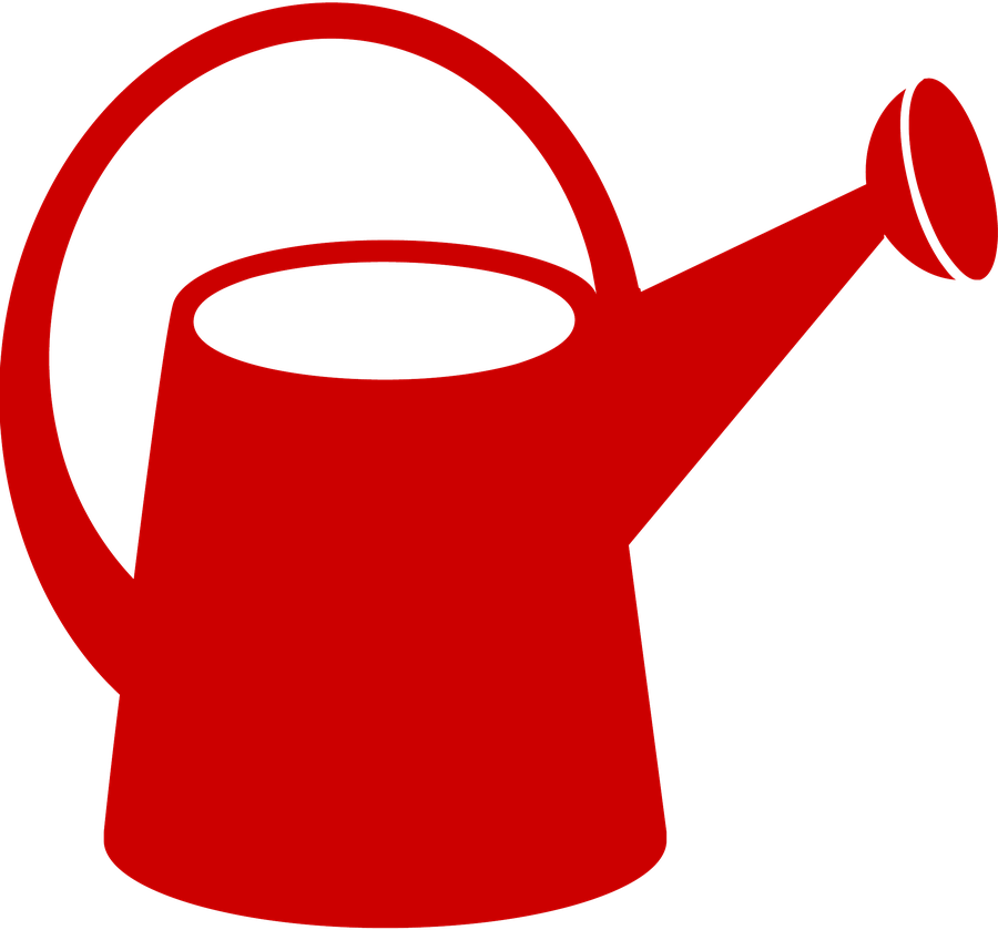 Red watering can silhouette with curved handle and angled spout
