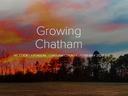 Sunset over field and treeline with text "Growing Chatham"