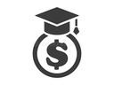 Graduation cap above a dollar sign enclosed in a circle
