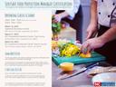 ServSafe manager certification flyer; chef slicing vegetables; classes Mar 10, 21, 22