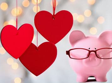 image of piggy bank with valentine hearts