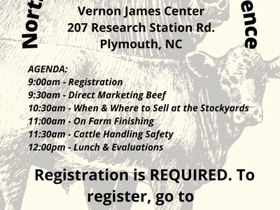 Northeast District Beef Conference flyer: March 22, 9am, Plymouth NC; registration required go.ncsu.edu/beef2022