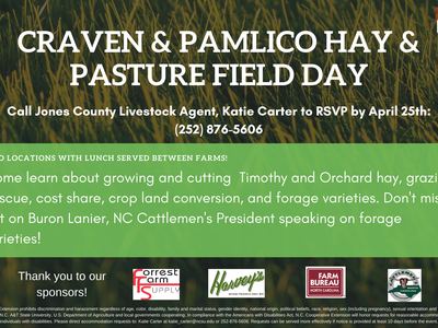 Craven & Pamlico Hay & Pasture Field Day flyer; RSVP Katie Carter (252) 876-5606