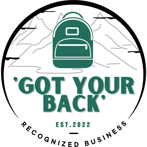 Green backpack icon above bold text "GOT YOUR BACK" and "EST.2022" in circular badge