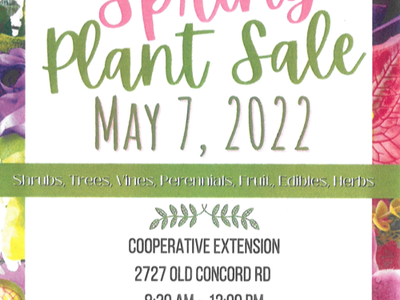 Annual Spring Plant Sale May 7, 2022 — Cooperative Extension, 2727 Old Concord Rd, 8:30 AM–12:00 PM