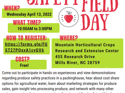 Flier for Produce Safety Field Day in Mills River