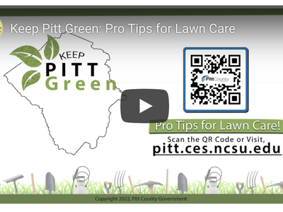 Keep Pitt Green: Pro Tips for Lawn Care title card with QR code and URL pitt.ces.ncsu.edu