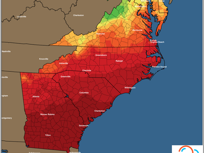East Coast minimum temperature forecast map for Thursday 03/10/2022 with color legend (°F)