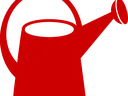 Red watering can silhouette with a top handle and long spout