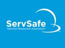ServSafe National Restaurant Association logo with white swoosh on blue background