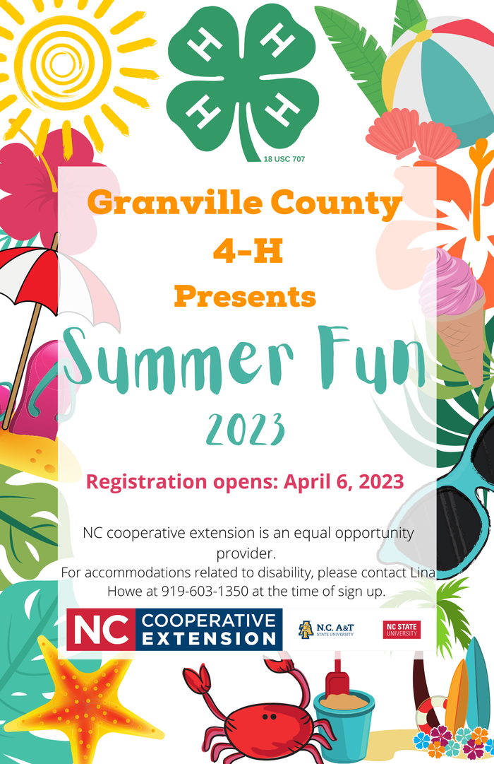 Granville County 4-H Presents Summer Fun 2023; Registration opens: April 6, 2023
