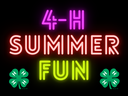 Neon 4‑H SUMMER FUN text with two green 4‑H clover logos