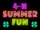 Neon 4‑H SUMMER FUN text with two green 4‑H clover logos