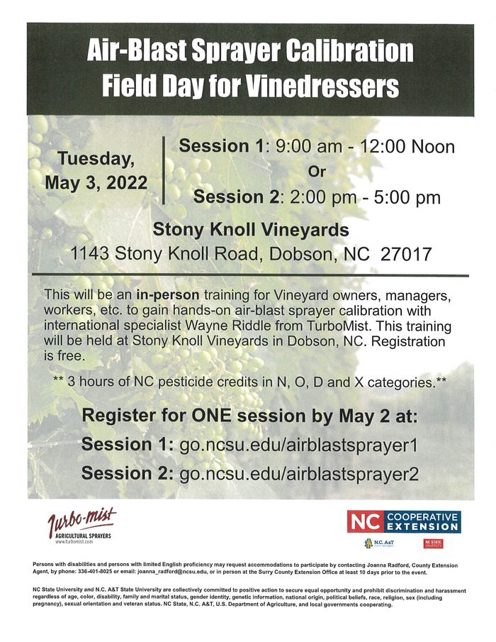 Sprayer Calibration Field Day for Vinedressers