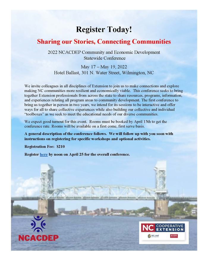 Register Today! Sharing our Stories, Connecting Communities — May 17–19, 2022, Wilmington, NC