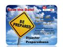 Yellow road sign "BE PREPARED" against cloudy sky; "Disaster Preparedness" and "May 12, 2022"