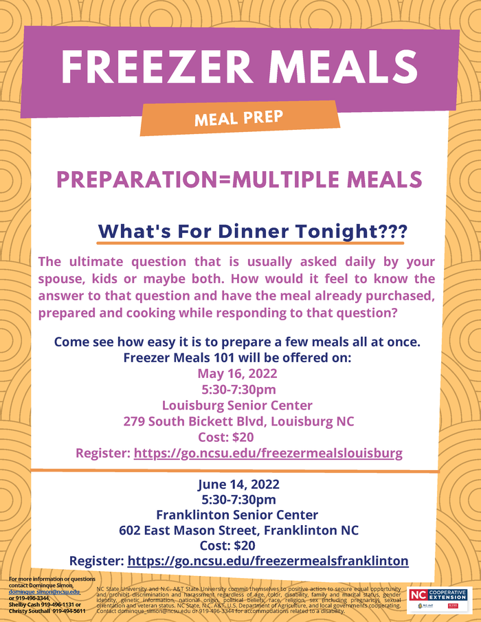 Freezer Meals 101 informational flyer