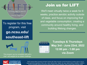 LIFT program flyer: join virtual classes May 3–June 23, 2022, go.ncsu.edu/southeast-lift