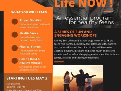 Flyer for teen program: "I'm A Teen And Want to Live My Best Life NOW!" Registration $10