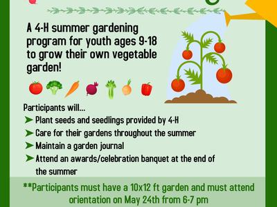 Join us for Mini Gardening — 4-H program ages 9–18; $20 fee; orientation May 24; register by May 13
