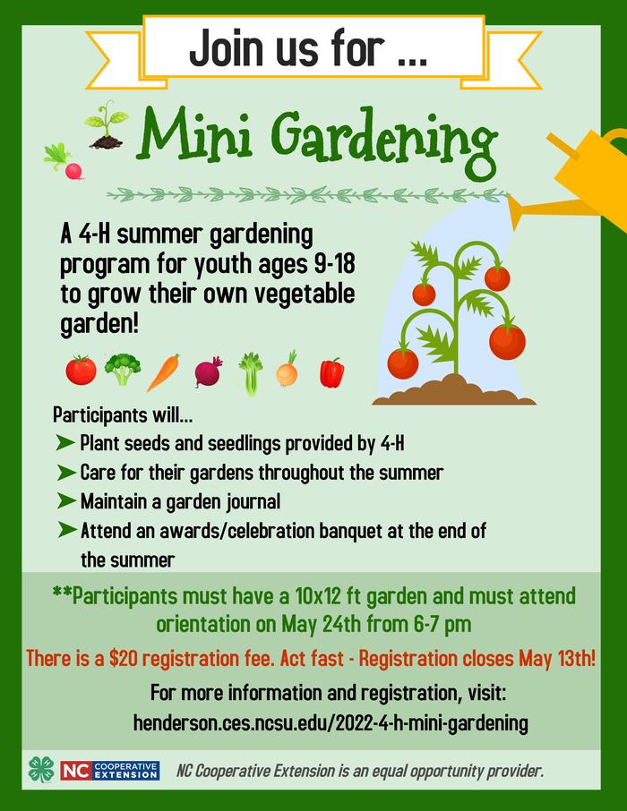 Mini Gardening program flyer