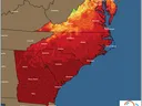 East Coast min temperature forecast map for Monday 04/18/2022, temperatures in deg F