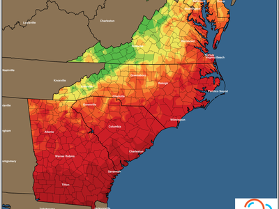 East Coast min temperature forecast map — Saturday 04/02/2022, color scale in deg F