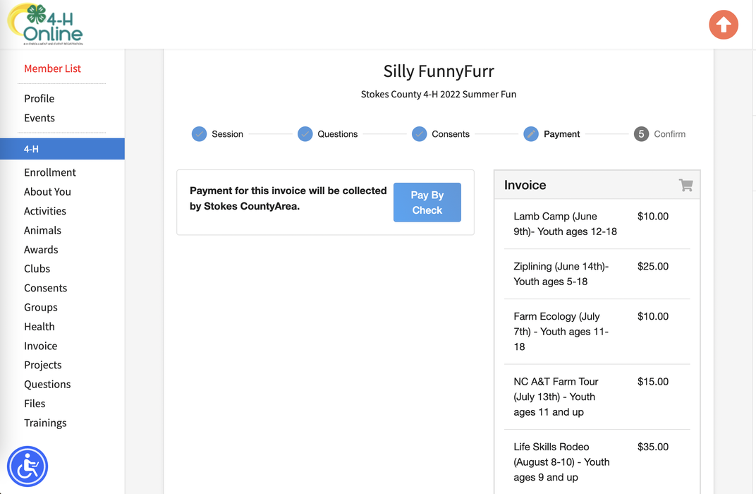 Blue button labeled pay by check
