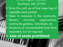 SEED & FEED EVENT — Saturday, May 21st 10 am–4 pm, 2700 Angier Avenue, Durham