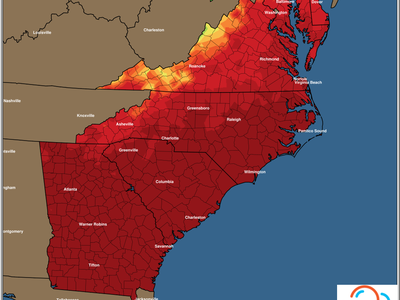 East Coast minimum temperature forecast map, Sunday 04/17/2022, temperatures in °F