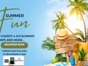 Robeson County 4‑H "Summer Fun" poster with "Register Now" text and tropical travel items