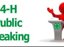 4-H Public Speaking text with red figure at podium showing 4-H clover
