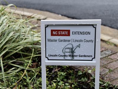 NC STATE EXTENSION sign reading "Master Gardener | Lincoln County."