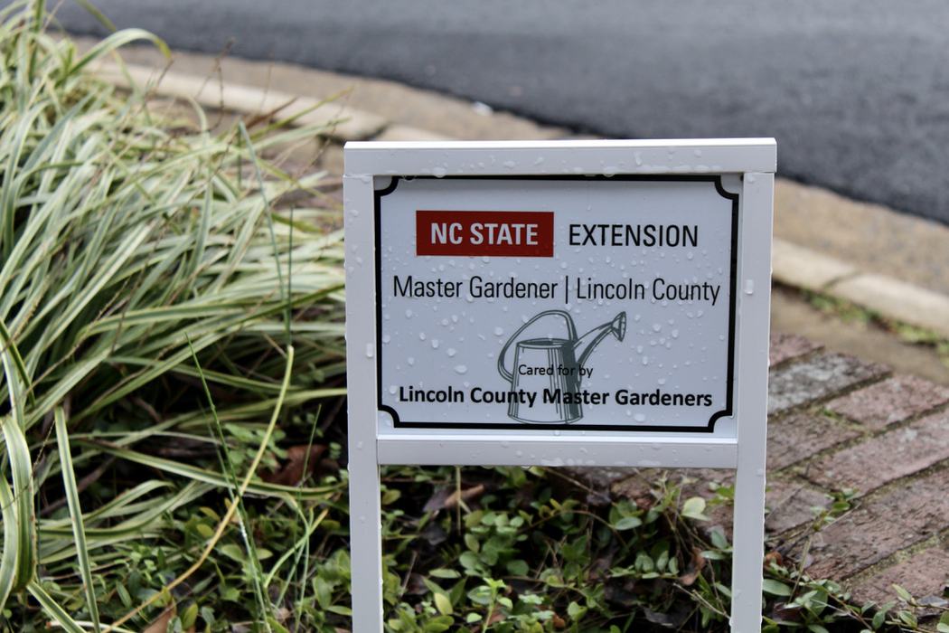 NC STATE EXTENSION sign reading "Master Gardener | Lincoln County."