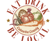 Logo showing pumpkins, an apple and corn; banner "Catawba County" and text "Eat Drink Be Local"