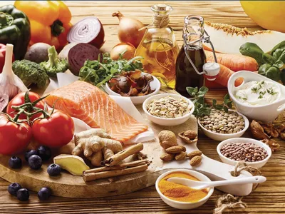 table full of Mediterranean foods