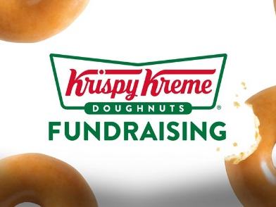 Krispy Kreme Doughnuts logo with "FUNDRAISING" and glazed doughnuts surrounding it