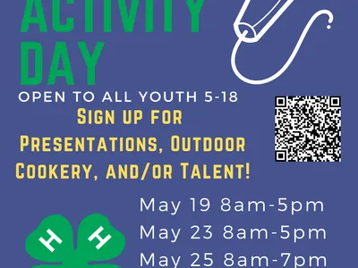 Montgomery County 4‑H County Activity Day; open to youth 5–18; May 19, May 23, May 25