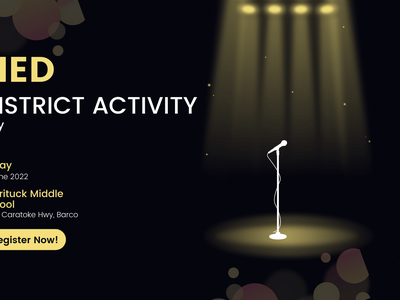 An image of a white microphone stand in a spotlight. Register now for NED district activity day.