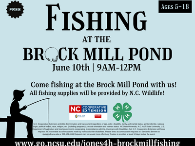 come fishing at the brock mill pond with us! All fishing supplies provided by NC Wildlife! FREE!