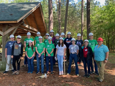 Participants of the 2022 Spring 4-H Forestry contest including youth from Wilson, Forsyth, Edgecombe, and Alamance counties. On the far right are NCSU Extension Forestry intern, Savannah Jones, and NC 4-H contest holder and Extension Forestry Environmenta